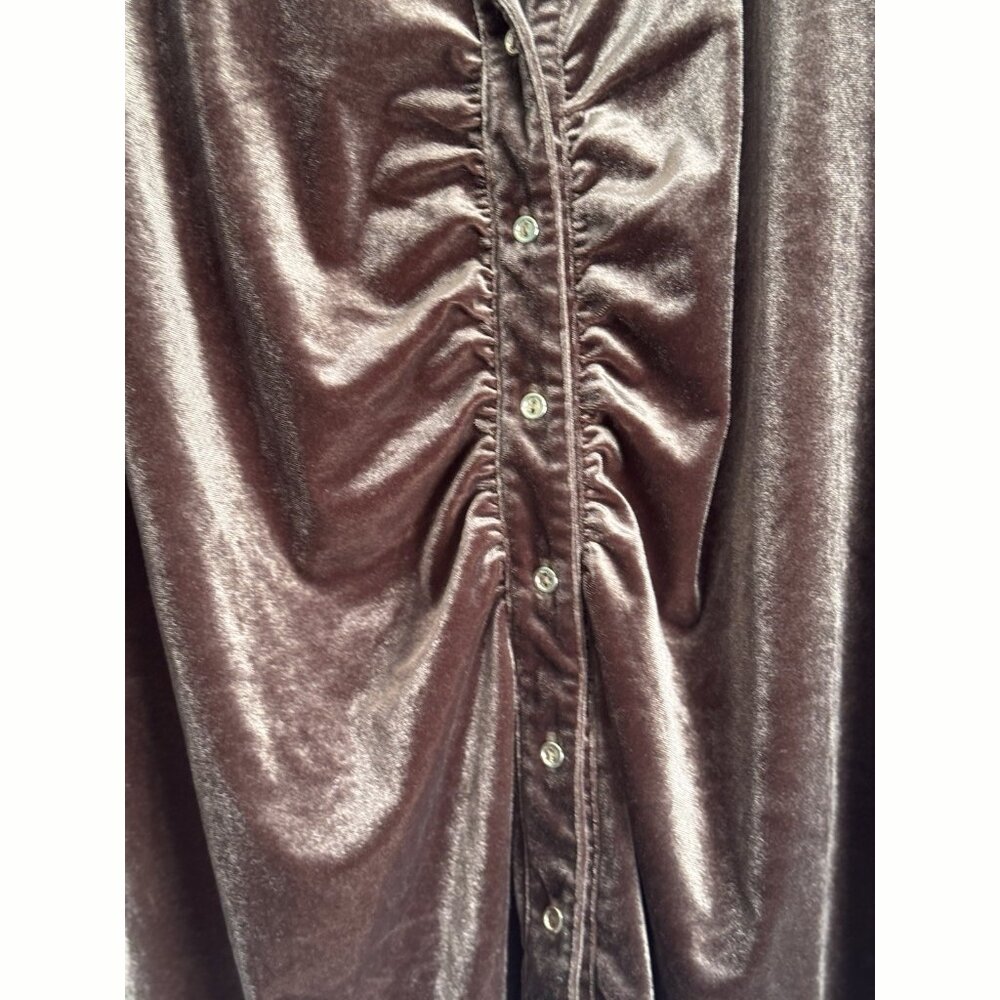 Cato Brown Velvet Ruched Button Down Top Women’s 18/20W Holiday Party Glam Chic - Picture 5 of 10